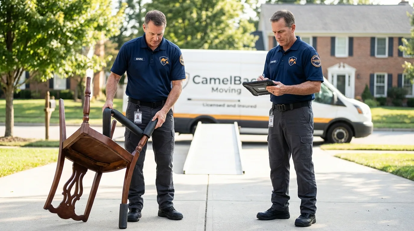Movers inspecting furniture for damage prevention before loading in Santa Rosa, CA